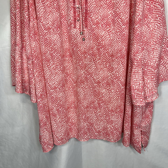 Catherines Women’s 4X Pink Geometric Beach Summer Preppy Boho Mature Blouse - Picture 3 of 10